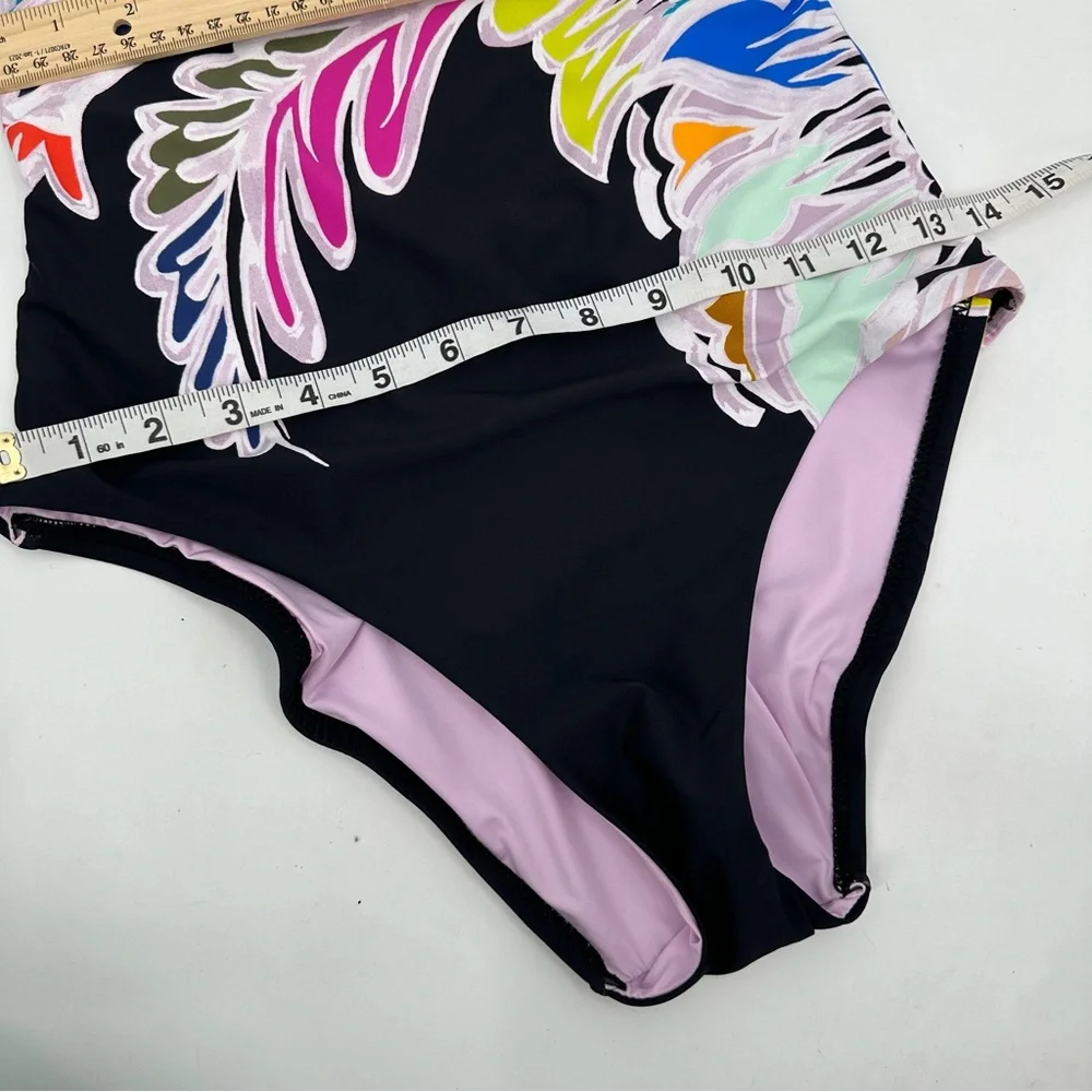 Trina Turk Swimsuit Seychelles Print Black No Size Tag Halter 1 Pc Low Back READ